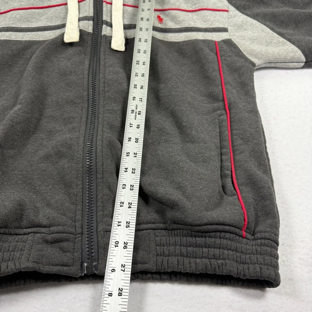 Vintage 90s Polo Ralph Lauren Hoodie Mens M Fits L Gray Red Colorblock Zip Y2K